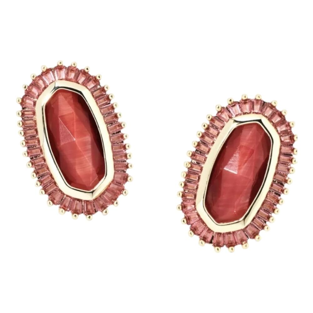 Kendra Scott Baguette Elle Baguette‎ 14k Gold Plate Stud Earrings Red Mix New!